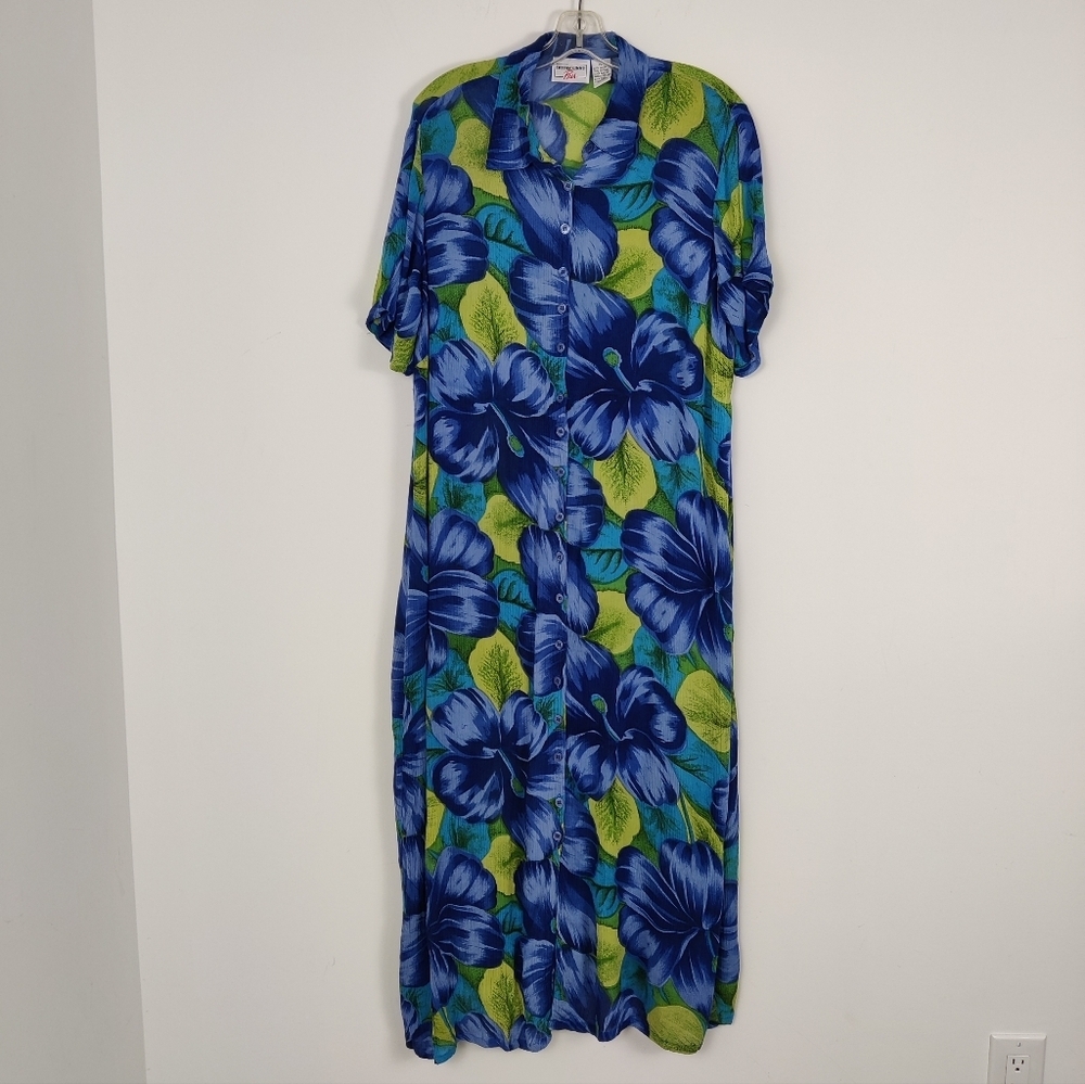 Cotton Ginny Women's Floral Hawaiian Dress Size 16 Lightweight Resortwear Beach